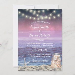 Beach Wedding Starfish String Lights Mason Jar Invitation