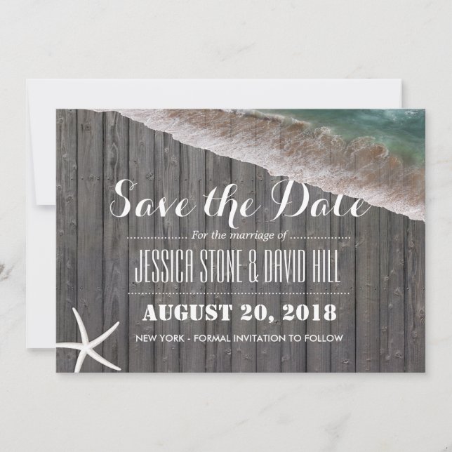 Beach Wedding Starfish Wood Save the Date (Front)