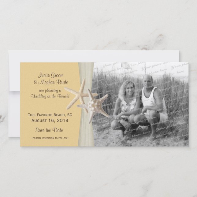 Beach Wedding Starfish Yellow Save the Date Photo (Front)
