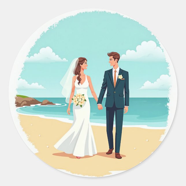 Beach Wedding Sticker (Front)