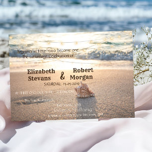 Beach Wedding, String Lights Seashell Invitation