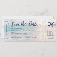 Beach Wedding Sunset Boarding Pass Save the Date