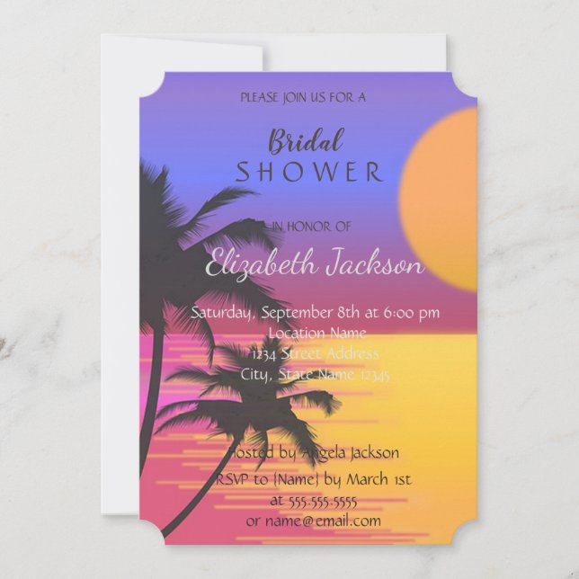 Beach Wedding Sunset Bridal Shower Invitation (Front)