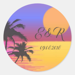 Beach  Wedding Sunset Classic Round Sticker