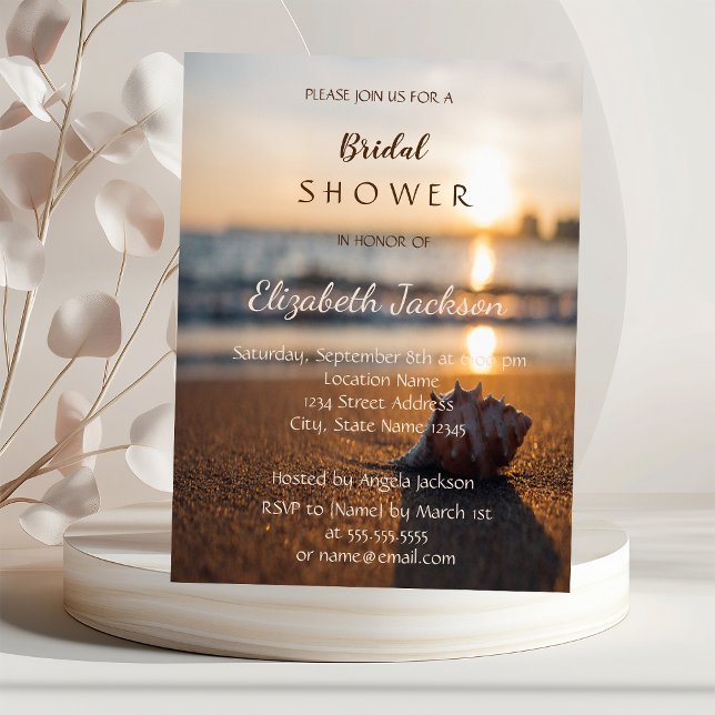 Beach Wedding Sunset Seashell Bridal Shower Invitation (Creator Uploaded)