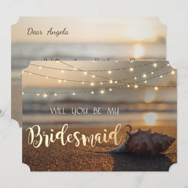 Beach Wedding Sunset  Seashell  Bridesmaid Card (Front/Back)