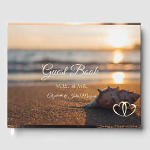 Beach  Wedding Sunset Seashell Guest Book