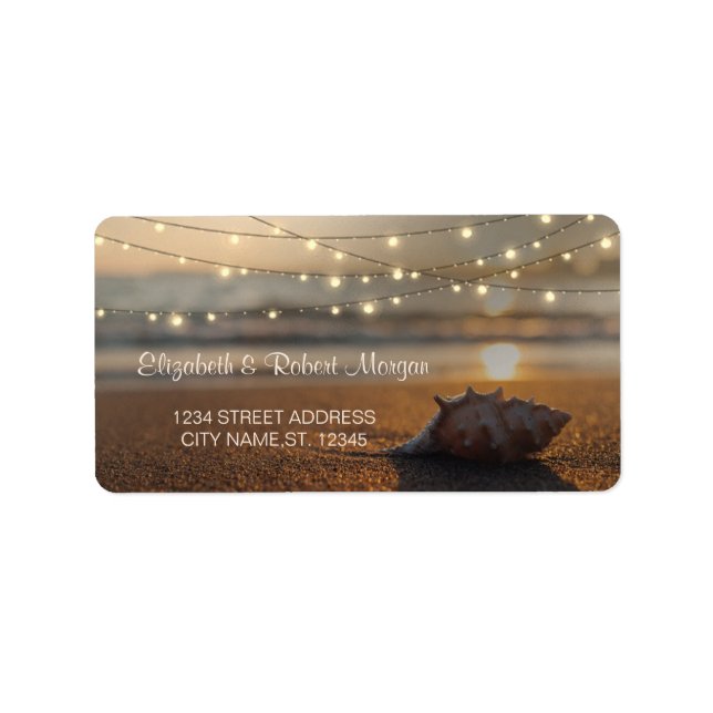Beach  Wedding Sunset Seashell Label (Front)