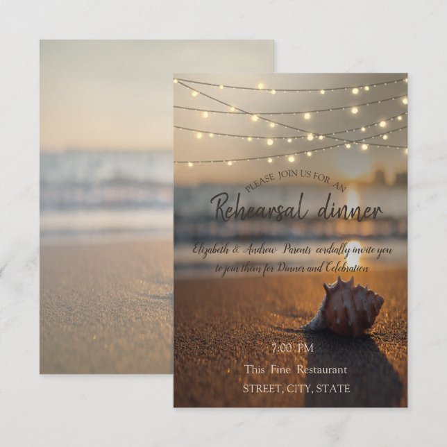 Beach Wedding Sunset Seashell Rehearsal Dinner Invitation (Front/Back)