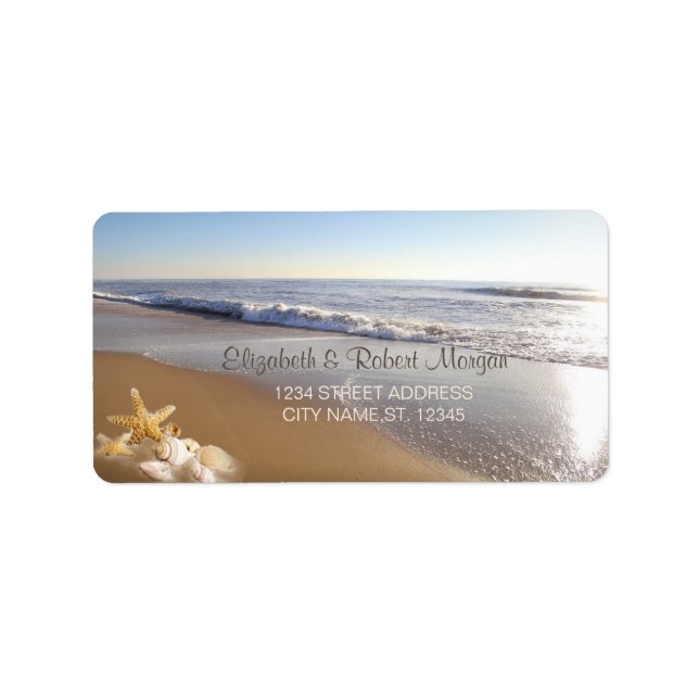Beach  Wedding Sunset Seashells Label (Front)