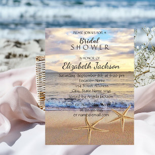 Beach Wedding Sunset, Seastars Bridal Shower Invitation
