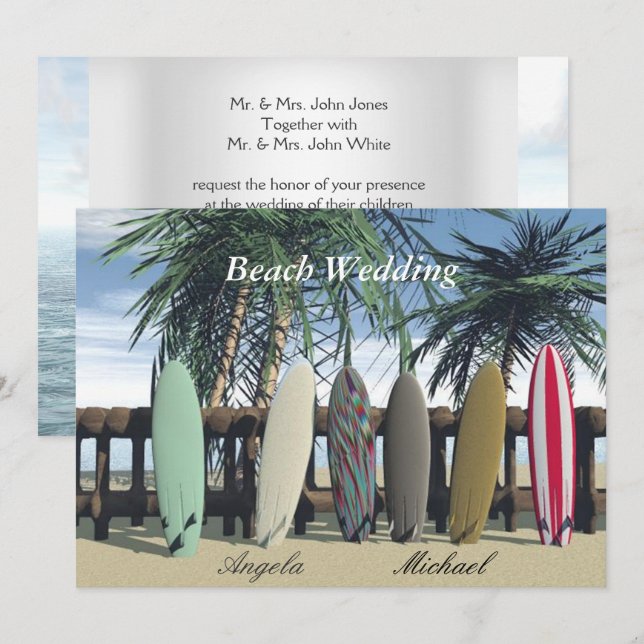 Beach Wedding Surfboards Invitation (Front/Back)