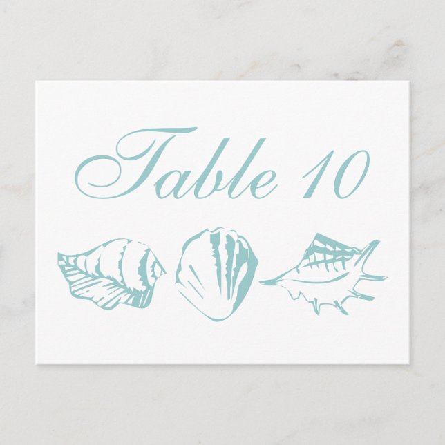 Beach Wedding Table Number Blue Seashells Postcard (Front)