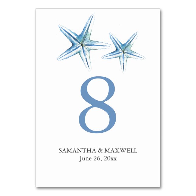 Beach Wedding Table Number Cards Starfish (Front)