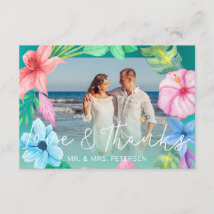 Beach wedding teal blue tropical PHOTO thank you Card