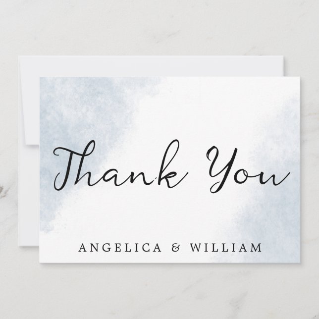 BEACH WEDDING THANK YOU CARD DUSTY BLUE WATERCOLOR (Front)