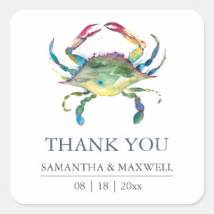 Beach Wedding Thank You Favour Sticker Blue Crab