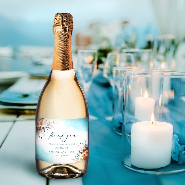 Beach Wedding Thank You Sparkling Wine Label (Creator Uploaded)