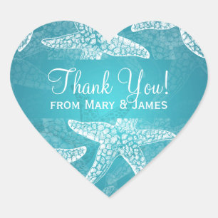 Beach Wedding Thank you Starfish Blue Heart Sticker