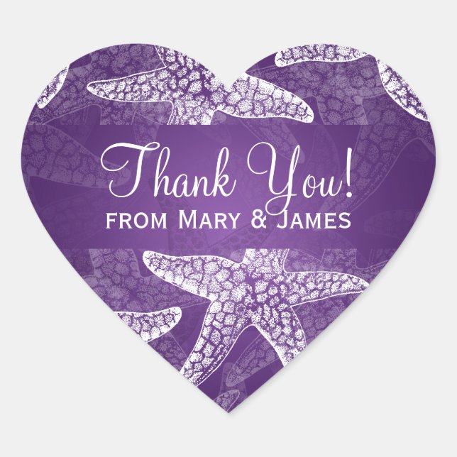 Beach Wedding Thank you Starfish Purple Heart Sticker (Front)