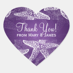 Beach Wedding Thank you Starfish Purple Heart Sticker