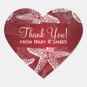 Beach Wedding Thank you Starfish Red Heart Sticker