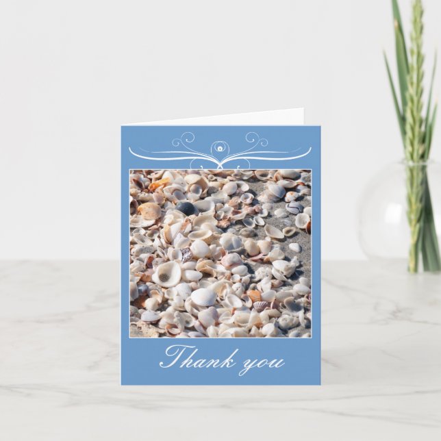 Beach wedding, thank you with shells card (Front)