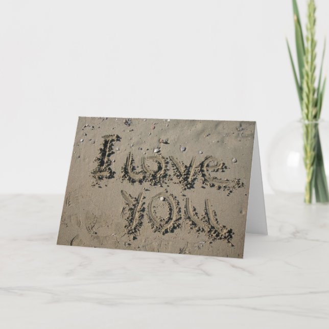 Beach Wedding Theme I Love You Written In Sand Card (Front)