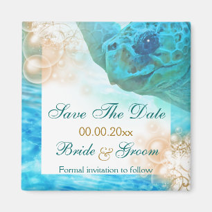 Beach wedding theme "save the date" turtle magnet