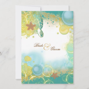 Beach wedding theme ~ turtles & starfish 5x7 invitation