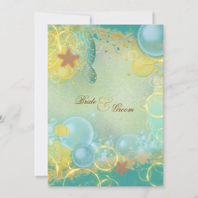 Beach wedding theme turtles starfish invitation (Front)