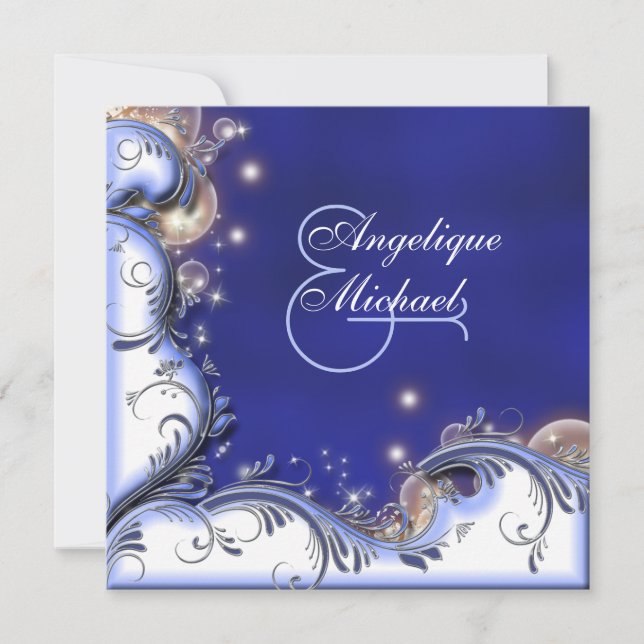 Beach wedding tropical coastal ivory blue invitation (Front)