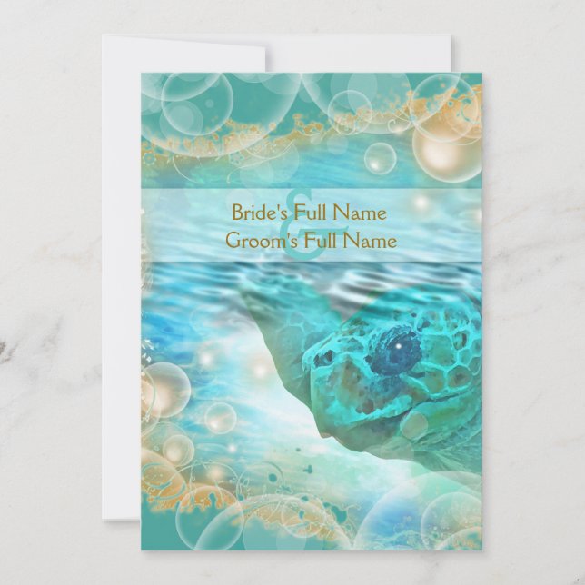 Beach wedding turtle blue ivory invitation (Front)