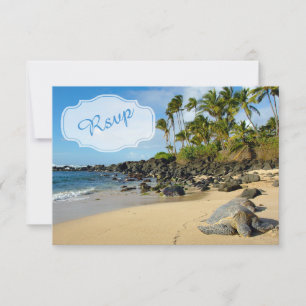 Beach Wedding Turtles Ocean Palms RSVP Card