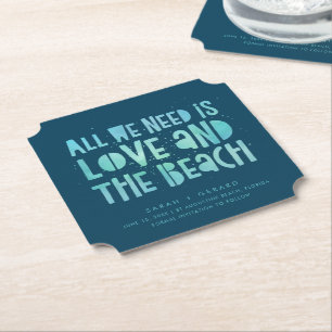 Beach Wedding Typography Wedding Save the Date Paper Coaster