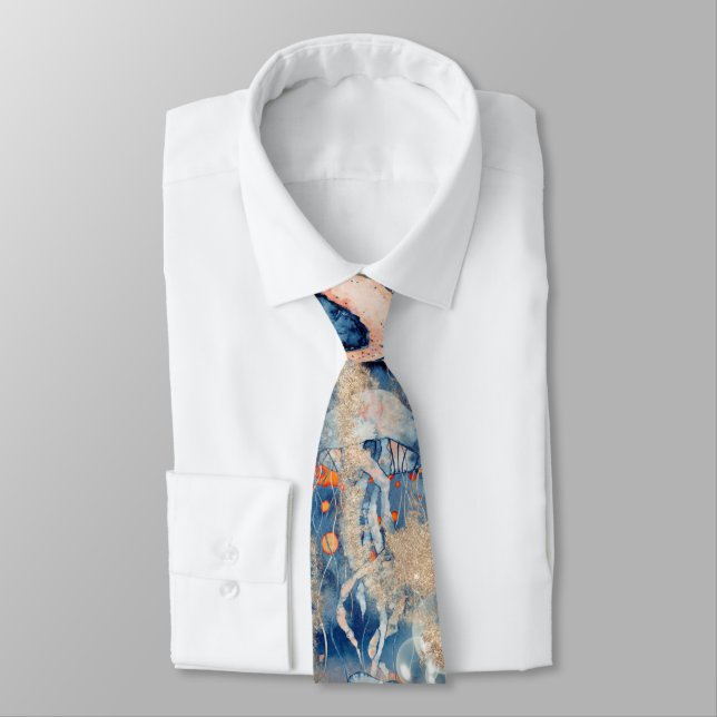 Beach wedding under the sea navy orange gold tie (Tied)