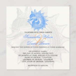 Beach Wedding Vintage Mollusk Shell Blue Invitation