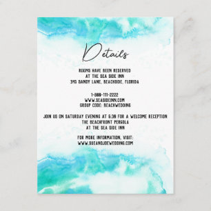 Beach Wedding Watercolor Blue Waves Guest Details Enclosure Card
