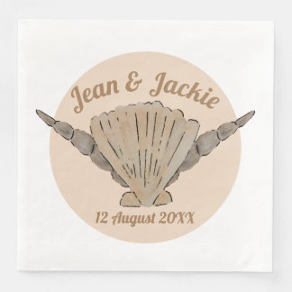 Beach Wedding Watercolor Sea Shells Napkin