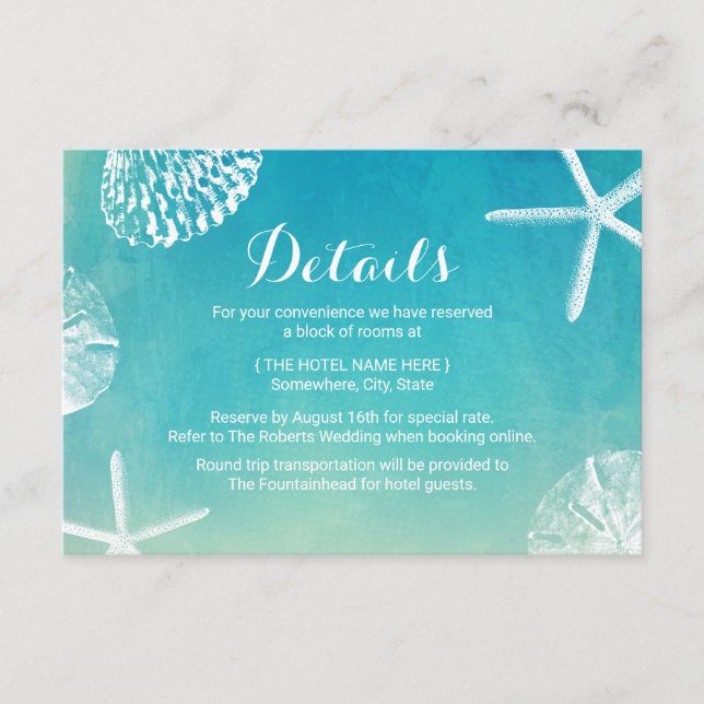 Beach Wedding Watercolor Seashells Details Enclosure Card (Front)
