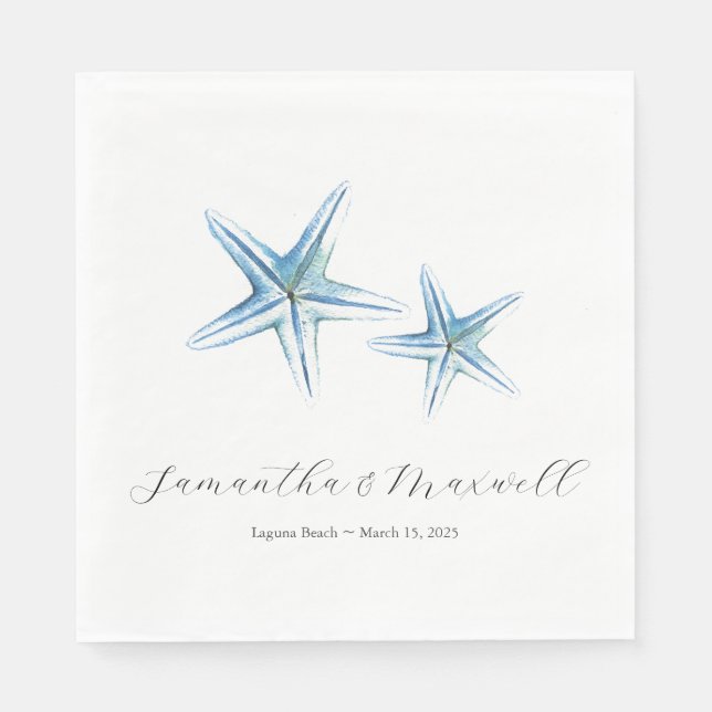 Beach Wedding Watercolor Starfish Napkin (Front)