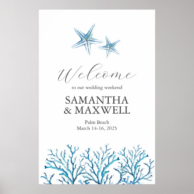 Beach Wedding Weekend Welcome Sign Starfish (Front)