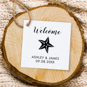 Beach Wedding Welcome Bag Gift Tags, Black & White Favour Tags