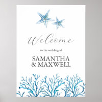 Beach Wedding Welcome Sign Watercolor Starfish