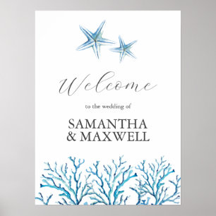 Beach Wedding Welcome Sign Watercolor Starfish