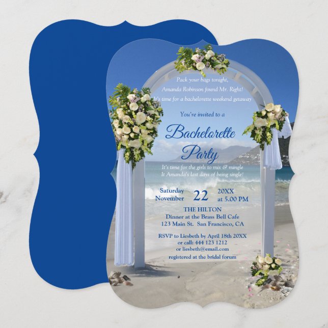 Beach Wedding /White Roses Bachelorette Party Invitation (Front/Back)