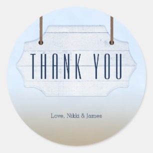 Beach Wedding White Wood Sign Favour Stickers