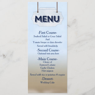 Beach Wedding White Wood Sign Menu Card
