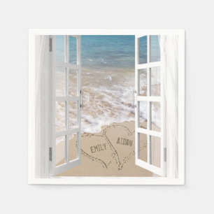 Beach Wedding  window with hearts Napkin