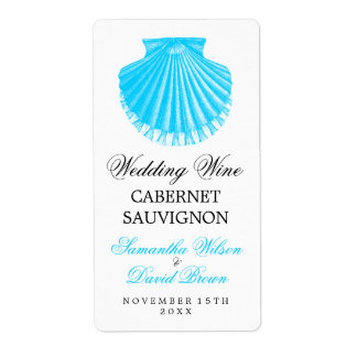 Beach Wedding Wine Label Vintage Scallop Shell Tur